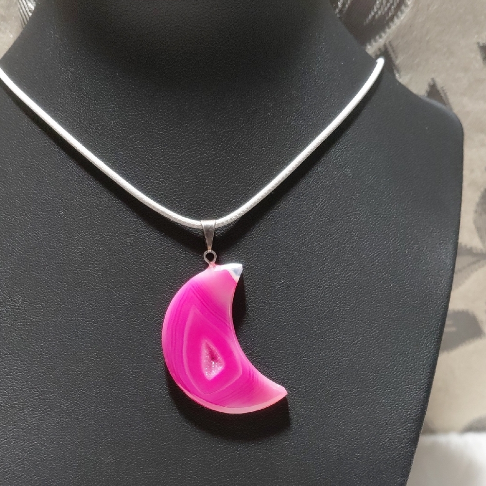 Vibrant Pink Crescent Moon Necklace